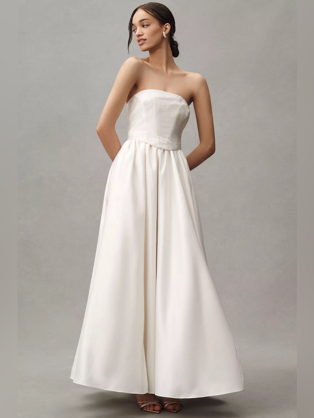 BHLDN Strapless Corset Jacquard A-Line Maxi Dress